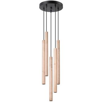 Wonderlamp L&aacute;mpara Colgante Vacu 5 Luces, Madera Natural