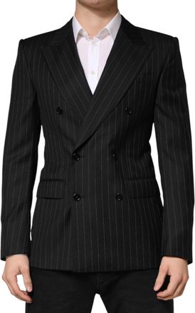 Dolce & Gabbana Mens Black Stripes Double Breasted 2button Blazer Virgin Wool Clothing