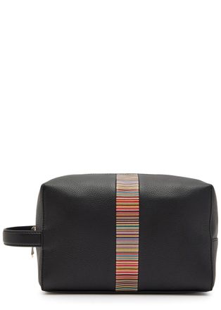 Paul Smith Signature Striped Grained Leather Wash bag - Black - One Size