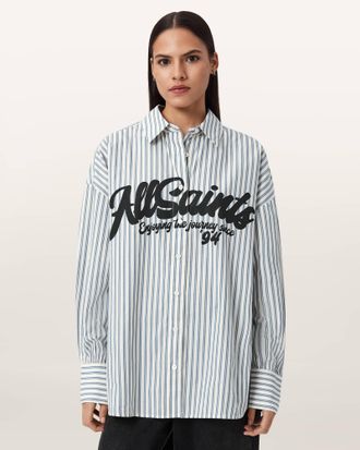 AllSaints Cotton Adrianne Relaxed Striped Shirt, Size: UK 14/US 10