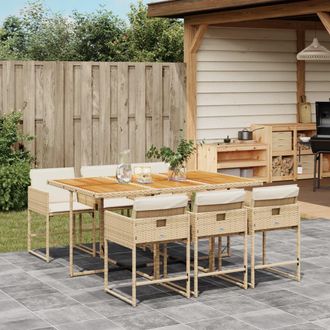 vidaXL Set Comedor De Jard&iacute;n 7 Pzas Con Cojines Rat&aacute;n Sint&eacute;tico Beige Vidaxl