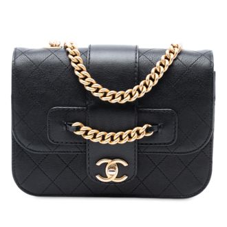 Chanel Pre-owned Womens Quilted Calfskin Front Chain Flap - Black Leather - One Size