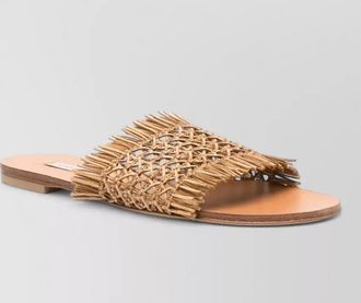 Casadei straw fringe flat open toe slides