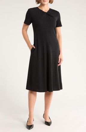 Theory Twisted Midi Fit & Flare Dress in Black Melange at Nordstrom Rack, Size X-Large