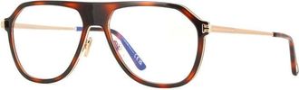 Tom Ford Eyeglasses Aviator Full Rim, Dark Brown/ruthenium Frame And Clear Blue Light Block Lens Ft5943-B050