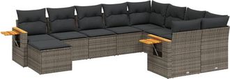 vidaXL Set De Sof&aacute;s De Jard&iacute;n 10 Pzas Con Cojines Rat&aacute;n Sint&eacute;tico Gris Vidaxl