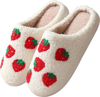 Generic Cartoon Slippers for Women and Men, Cozy Plush Warm Slipper Strawberry Mushroom Love Heart Fluffy Plush Slipper for Women and Men Unisex Soft Fuzzy Ho