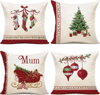 OEM Funda De Coj&iacute;n Navide&ntilde;a 45x45 Juego De 4 Fundas De Coj&iacute;n 45x45 Pap&aacute; Noel Alce Funda De Almohada Decorativa De Algod&oacute;n Y Lino Para Decoraci&oacute;n Navide&ntilde;a 