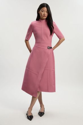 Karen Millen Womens Petite Figure Form Bandage Asymmetric Knit Midi Dress - Rose - Size X-Small