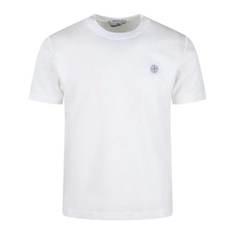 Stone Island T-Shirts, male, White, Size: XL Cotton Crewneck T-Shirt with Logo Patch