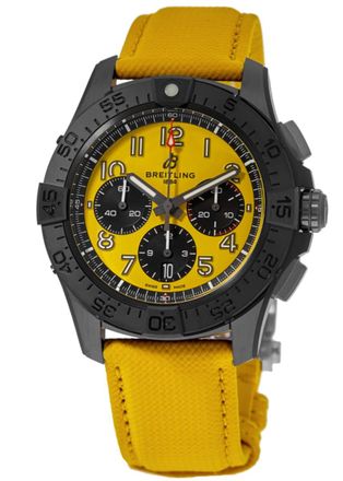 Breitling Avenger B01 Chronograph 44 Night Mission Automatic Yellow Dial Leather Strap Mens Watch SB0147101I1X1