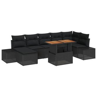 vidaXL Conjunto De Sof&aacute; De Jard&iacute;n 8 Pcs Negro Polirat&aacute;n Vidaxl