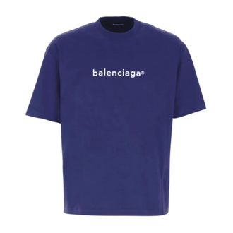 Balenciaga Oversize Blauw Logo Print T-shirt Mannen - Heren - Tops - Blauw - Maat: 2XS Katoen