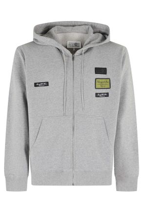 Maison Margiela Gray Full Zipper Patch Hooded Cotton Sweatshirt