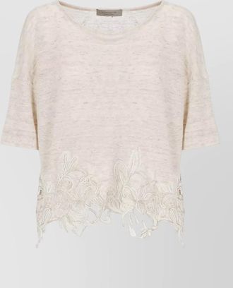 D.exterior linen cotton short-sleeve crewneck blouse