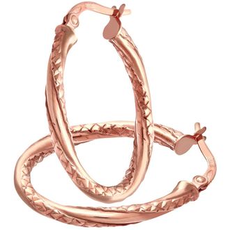 Diamant L'éternel 9ct roségouden ovale oorringen met gedraaid diamantgeslepen ontwerp