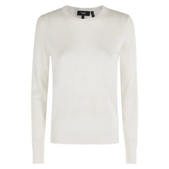Theory Ivoor Lange Mouw Crew Neck Top - Dames - Ronde hals truien - Wit - S - Wol - Truien & Vesten