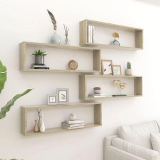 vidaXL Wall Cube Shelf 4 pcs Sonoma Oak 100x15x30 cm Engineered Wood Vidaxl