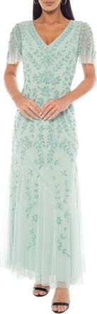OLEG CASSINI Beaded Mesh Dress in Sage at Nordstrom Rack, Size X-Large