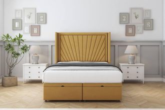 Comfort Beds Sunrise Plush Ottoman Bed Base-54 Wingback Headboard in Mustard | Size: Single