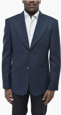 Valentino Two-Button Virgin Wool Jacket with Patch Pockets and Logo Bu size 48