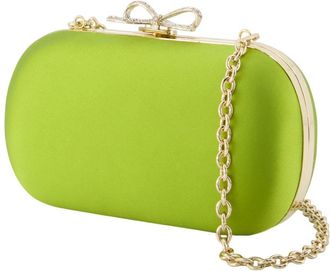 Self Portrait Bow-Top Gold-Tone Hardware Clutch - Green