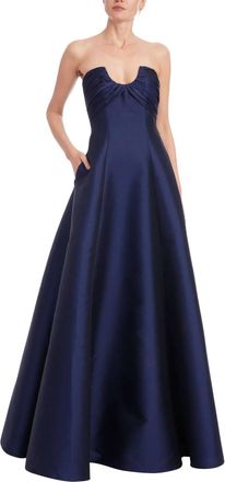 Badgley Mischka Strapless A-Line Ball Gown In Navy