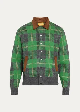 Guest In Residence Mens Plaid Wool-Cashmere Bomber Jacket
