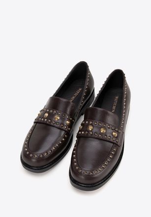 Wittchen Dames Leren Loafers met Decoratieve Klinknagels Bruin Natuurlijk Leer