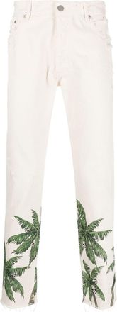 Palm Angels palm tree-print straight-leg jeans - men - Leather/Cotton/Cotton - 31 - Neutrals