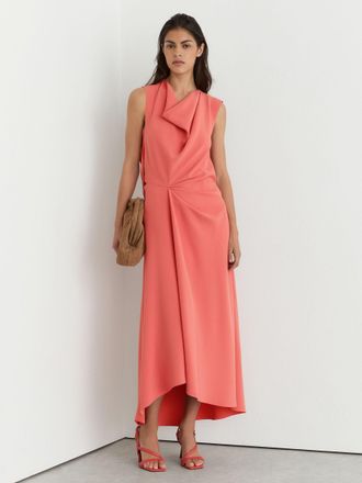 Reiss Coral Pink Drape-detail Sleeveless Midi Dress, 10
