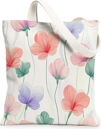 Generic Spring Luxury Geranium Canvas Tote Bag for Shopping 13x15, Cute Floral Wildflower Reusable Grocery Print Bag for Women Men, Flower Simple Aesthetic Pa