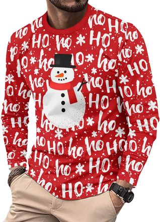 Generic Mens Christmas Long Sleeve T-Shirts Funny Xmas Holiday Printed Tops Vacation Christmas Shirt Crewneck Tees (UK, Alpha, XXL, Regular, Regular, 5)