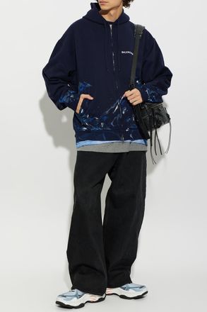 Balenciaga Embroidered Logo Sweatshirt, Mens, Navy Blue