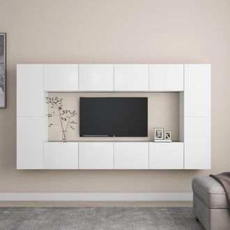 vidaXL Set De Muebles De Sal&oacute;n Tv 8 Piezas Madera De Ingenier&iacute;a Blanco Vidaxl