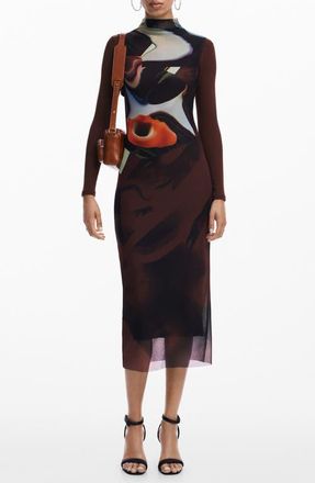 Desigual Lincoln Long Sleeve Rib Body-Con Dress & Sleeveless Mesh Dress Set in Mix at Nordstrom, Size X-Small
