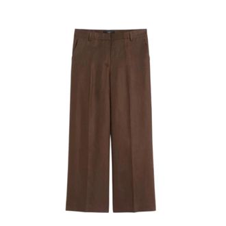 Max Mara Wide Trousers, female, Brown, Size: XS Pure Linen Canvas Trousers