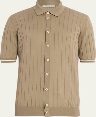 Fioroni Cashmere Mens Wide Rib Short-Sleeve Button-Down Shirt
