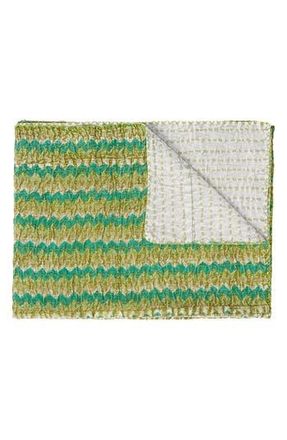 Taj Vintage Cotton Kantha Throw Blanket in Multi Green Blue Yellow at Nordstrom Rack