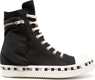 Rick Owens slogan-print high-top sneakers - men - Fabric/Rubber/Fabric - 42 - Black