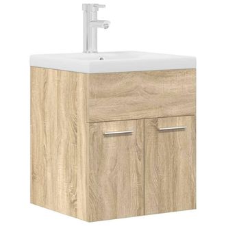Berkfield Home Bathroom Sink Cabinet with Built-in Basin & Faucet Sonoma Oak in Brown