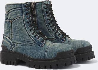 Balenciaga Combat Strike denim lace-up boots