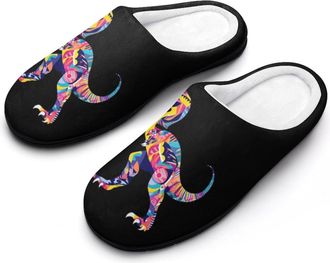 Generic Colorful Dinosaur Mens House Slippers Memory Foam Washable Cotton Slip on Home Shoes