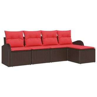 vidaXL Juego De Sof&aacute; Con Coj&iacute;n 5 Pcs Marr&oacute;n Y Rojo Rat&aacute;n Sint&eacute;tico Vidaxl