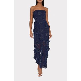Milly Kait Floral Lace Sequin Strapless Gown in Navy at Nordstrom, Size 12