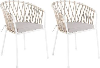 LOLAhome Pack de 2 sillas de jard&iacute;n de acero y cuerda con coj&iacute;n