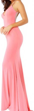 Jovani Backless V Neck Dress In Hot Pink