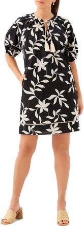 Karen Kane Floral Embroidered Puff Sleeve Cotton Shift Dress in Black at Nordstrom, Size X-Large P