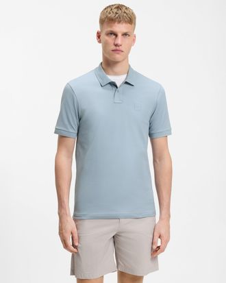 Boss Orange by Hugo Boss Mens Passenger Slim-Fit Polo Shirt in Light Blue Cotton - Size X-Large