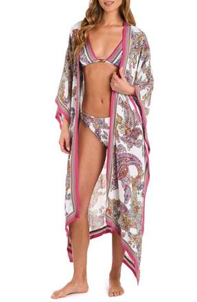 L'agence Kara Long Sleeve Cover-Up in White Multi at Nordstrom